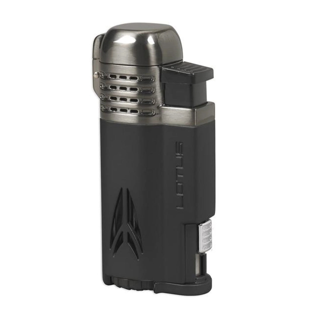 Lotus Defiant Twin Pinpoint Lighter with Punch Cutter – Black & Gunmetal Finish