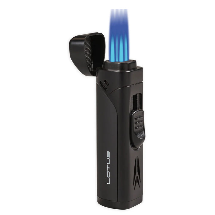 Lotus MONARCH Quad Flame Lighter W/ Cigar Rest & Punch - Chrome & Blue