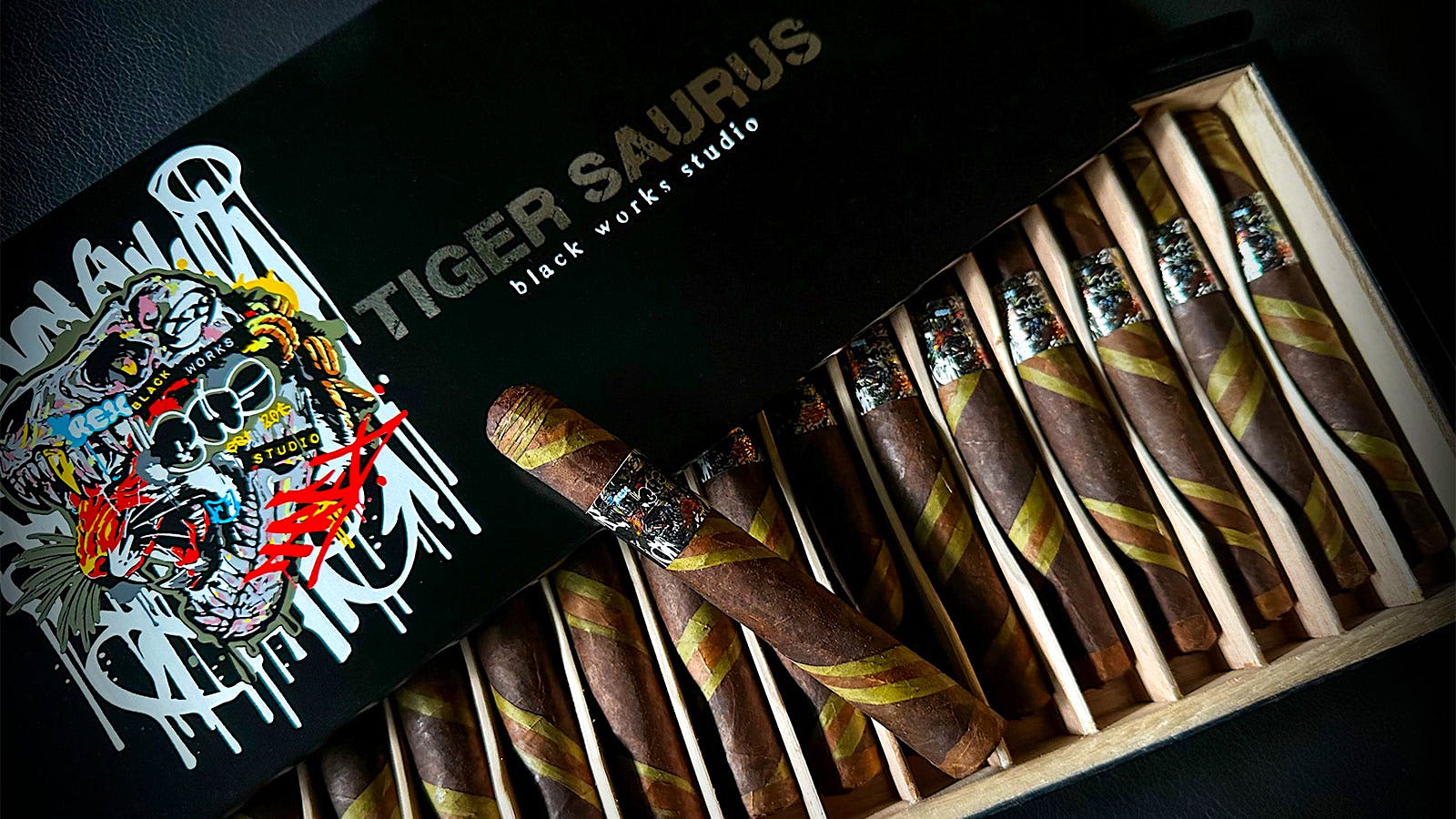 Black Works Studio Tiger Saurus LE Corona Gorda 5.5" x 48 cigar featuring bold, rich flavor and limited-edition craftsmanship.