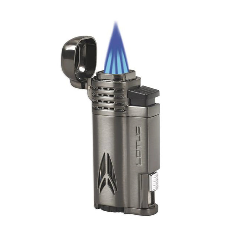 Lotus DEFIANT Twin Pinpoint Lighter with Punch - Black W/ Gunmetal