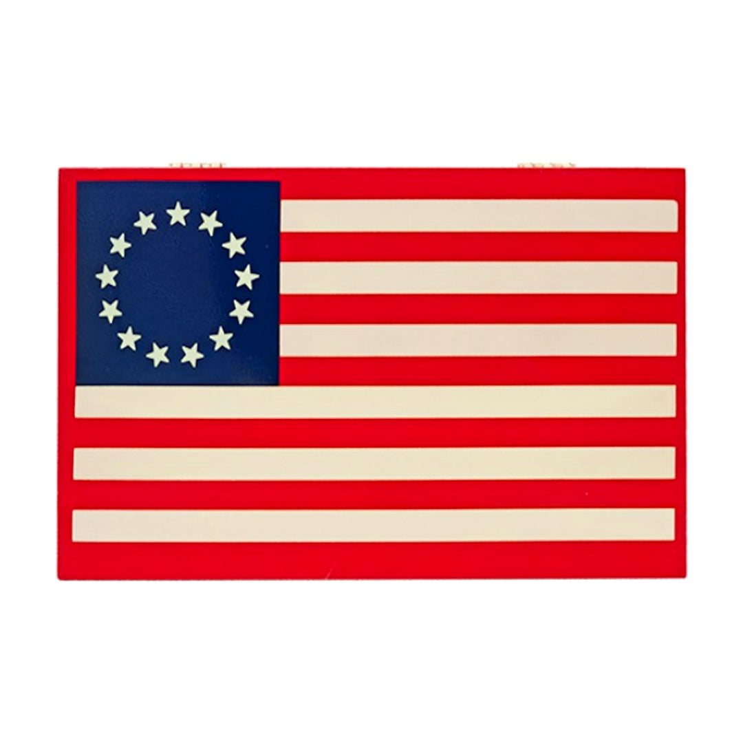 Closed box of Aladino 250th Toro premium cigars with the Betsy Ross flag lid.