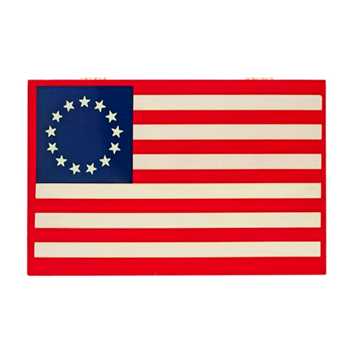 Closed box of Aladino 250th Toro premium cigars with the Betsy Ross flag lid.