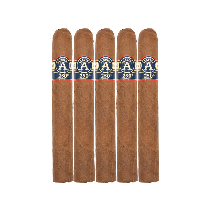 Five Aladino 250th Toro premium cigars displayed together on a white background.