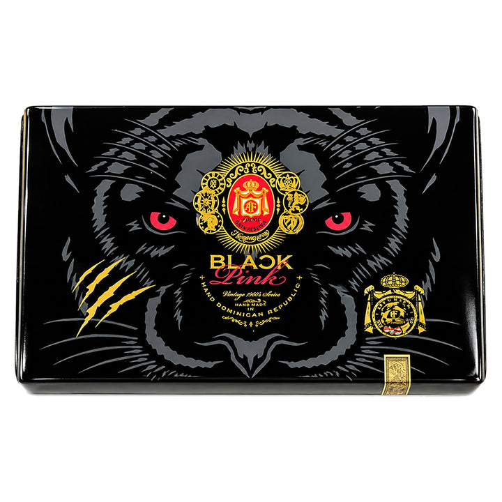 Closed black Arturo Fuente Black Pink Black Panther box with panther artwork