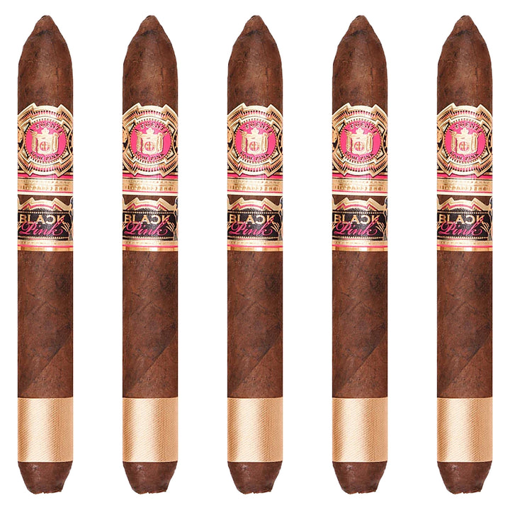 Five Arturo Fuente Black Pink Black Panther cigars, 6.63 × 55, lined up side by side