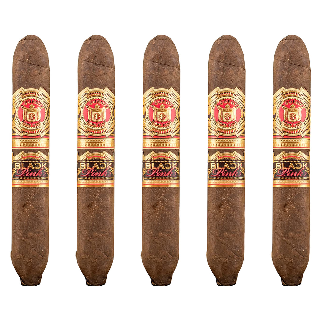 Row of five Arturo Fuente Black Pink Happy Ending perfectos, 5.5 × 53