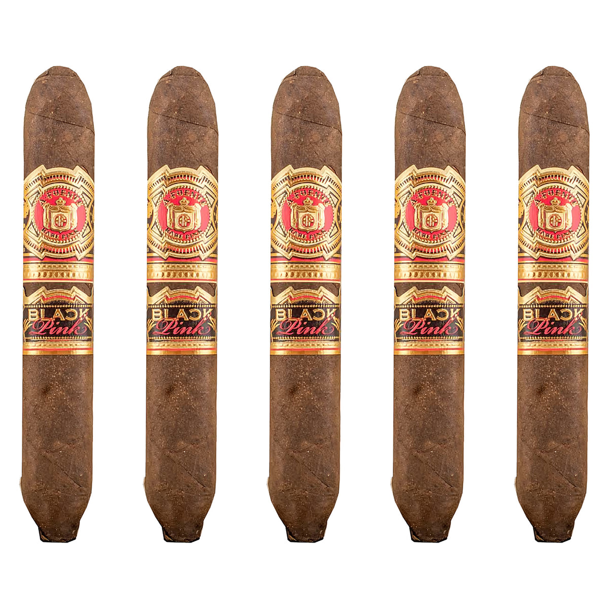 Row of five Arturo Fuente Black Pink Happy Ending perfectos, 5.5 × 53