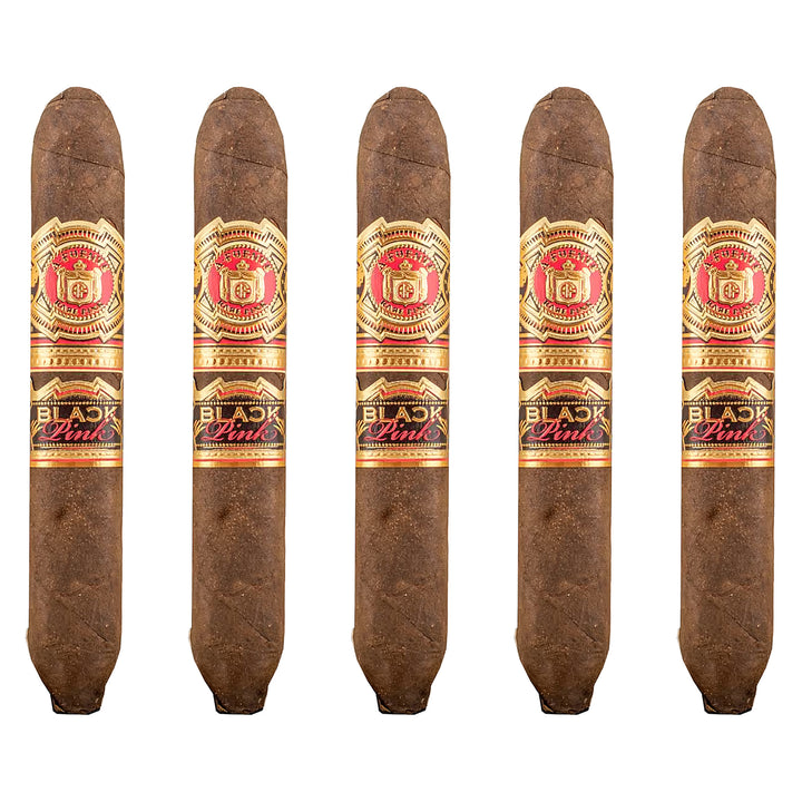 Row of five Arturo Fuente Black Pink Happy Ending perfectos, 5.5 × 53