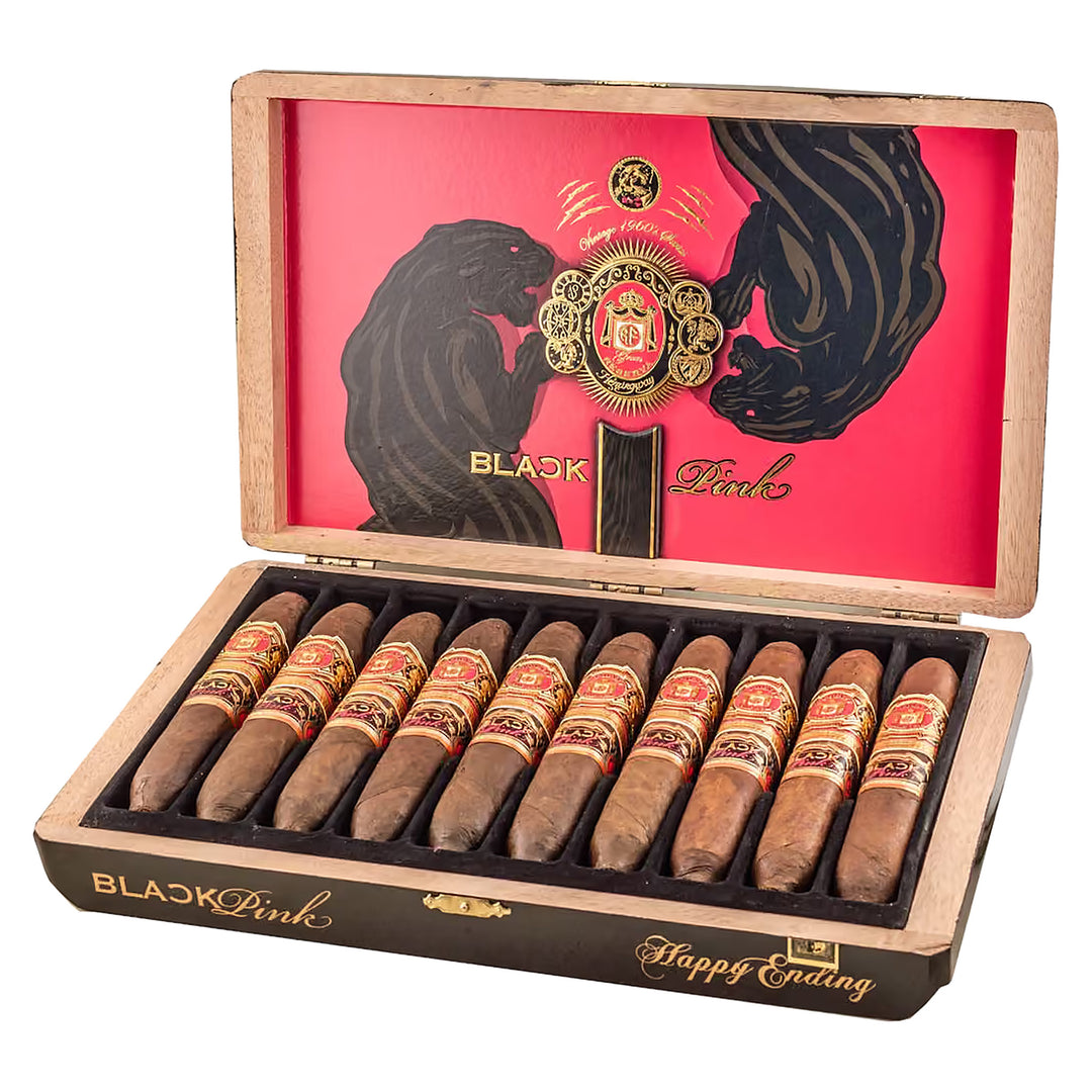 Arturo Fuente Rare Pink VS Black Pink Happy Ending, open box of 10 cigars