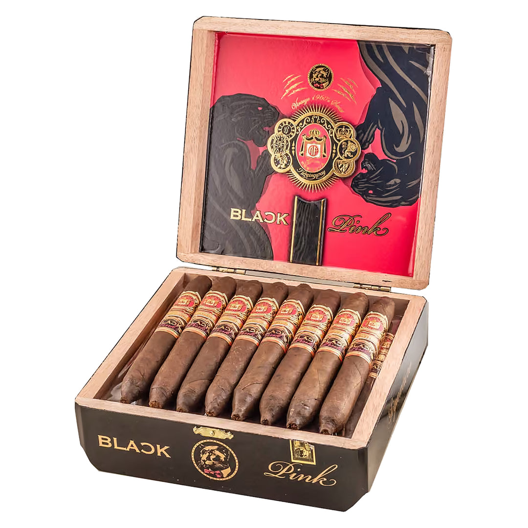 Open box of 25 Arturo Fuente Black Pink Signature perfectos