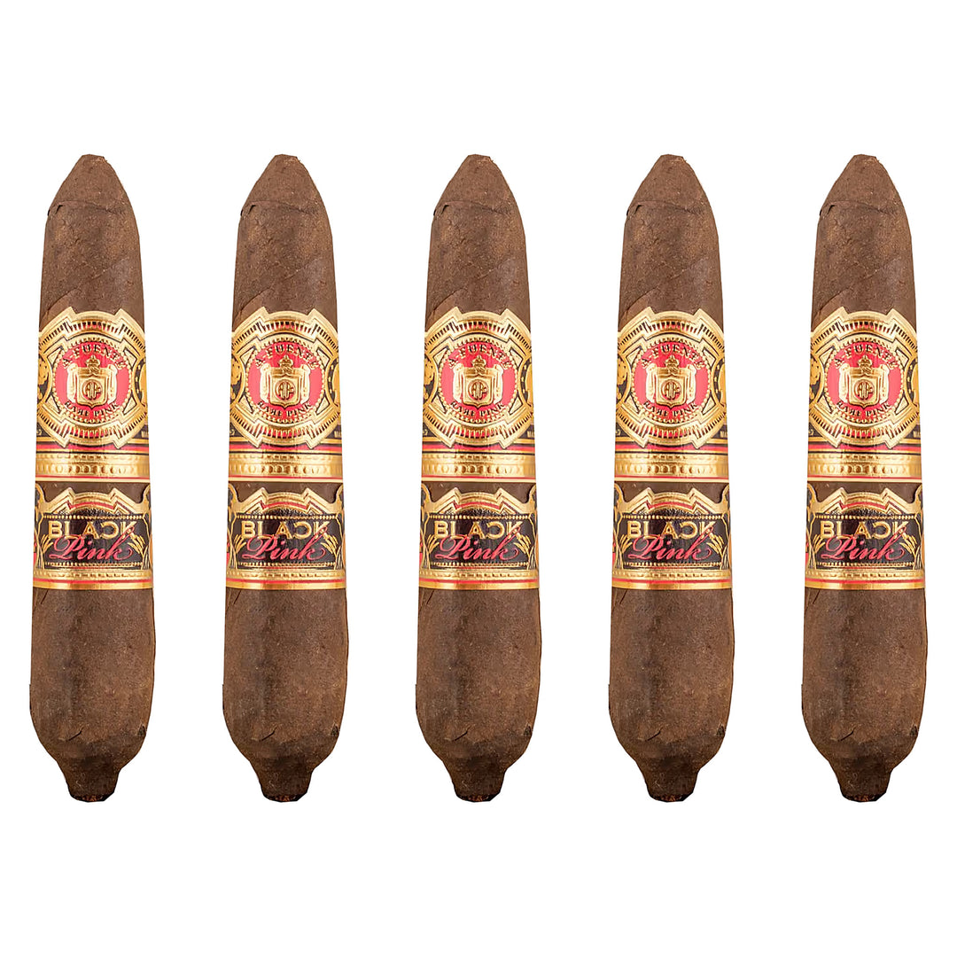 Five Arturo Fuente Black Pink Work of Art cigars, 4.88 × 60, lined up in a row