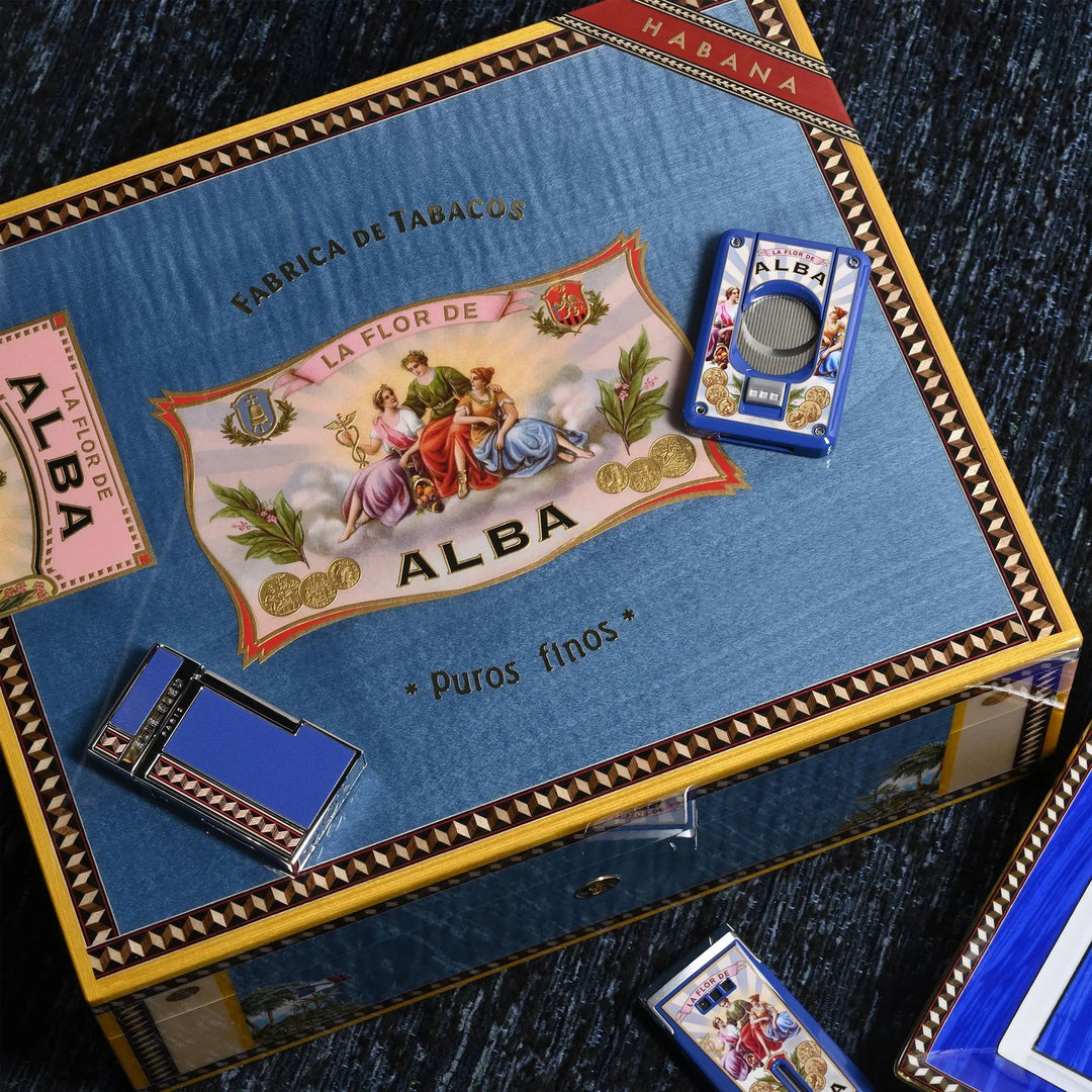 Elie Bleu Alba Wooden Humidor For 200 Cigars - Blue Sycamore