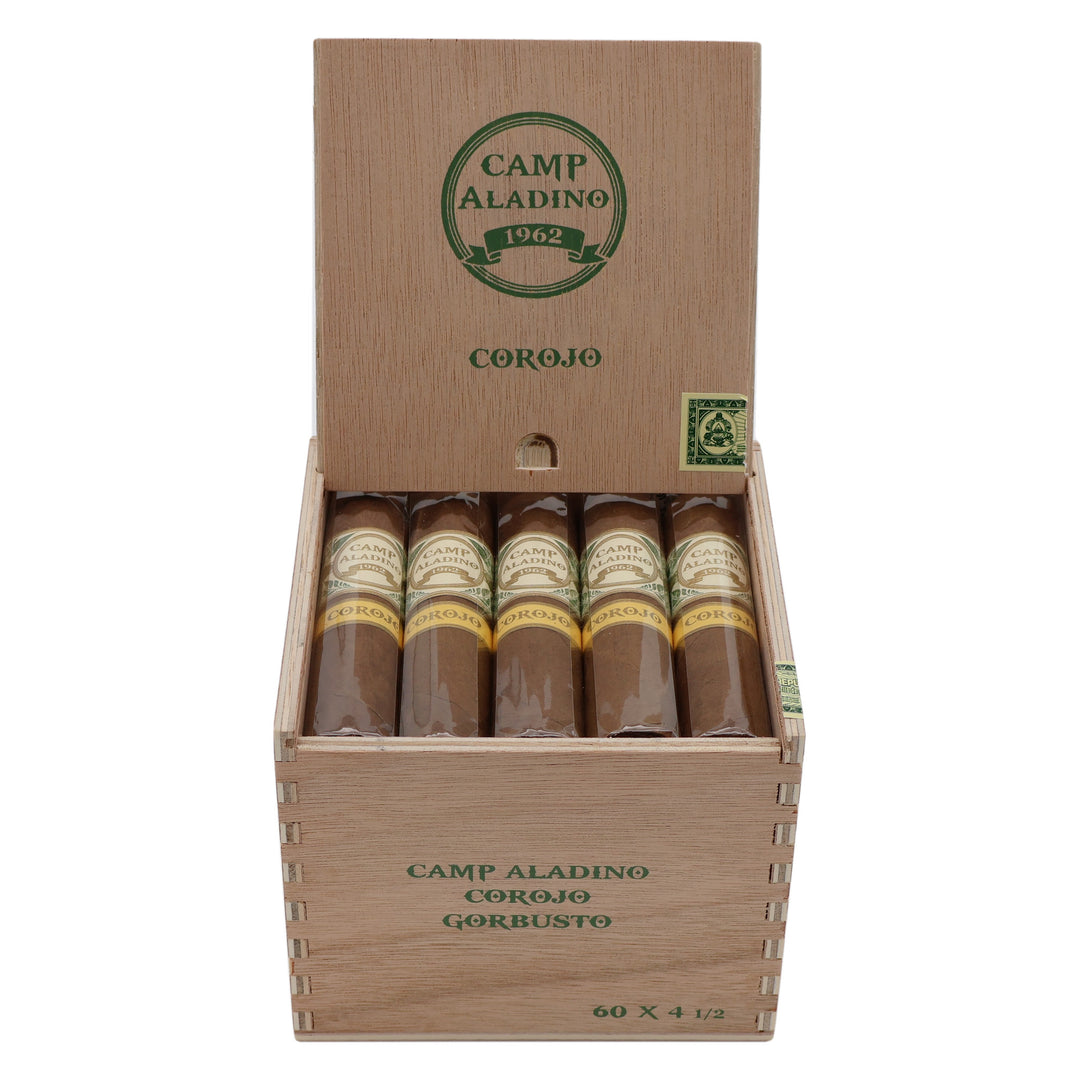 Open box of 20 Camp Aladino Corojo Gorbusto cigars