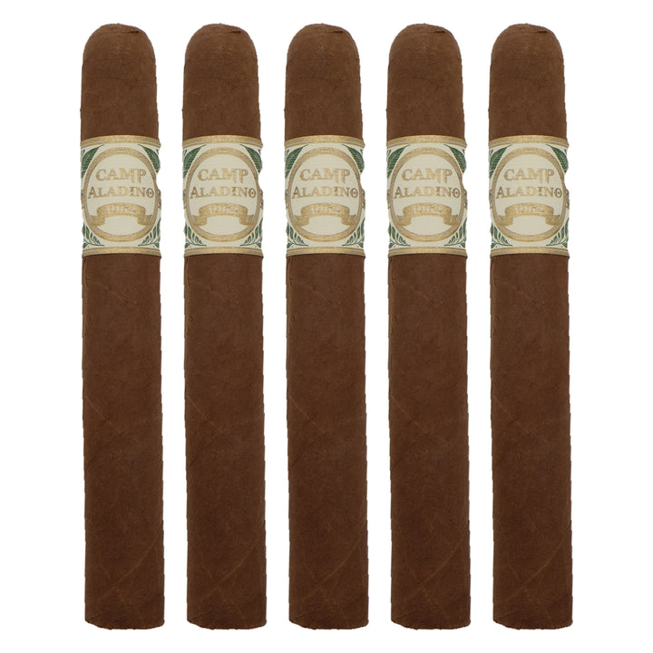 Five Camp Aladino Toro cigars, 6 × 52, lined up side by side