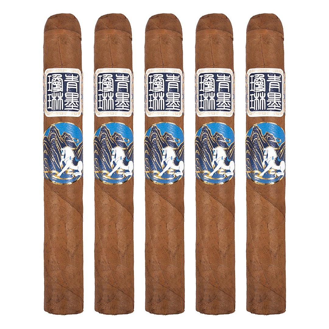 Five ChiMolly Dynasty Robusto E cigars, 6.0 × 52, lined up side by side
