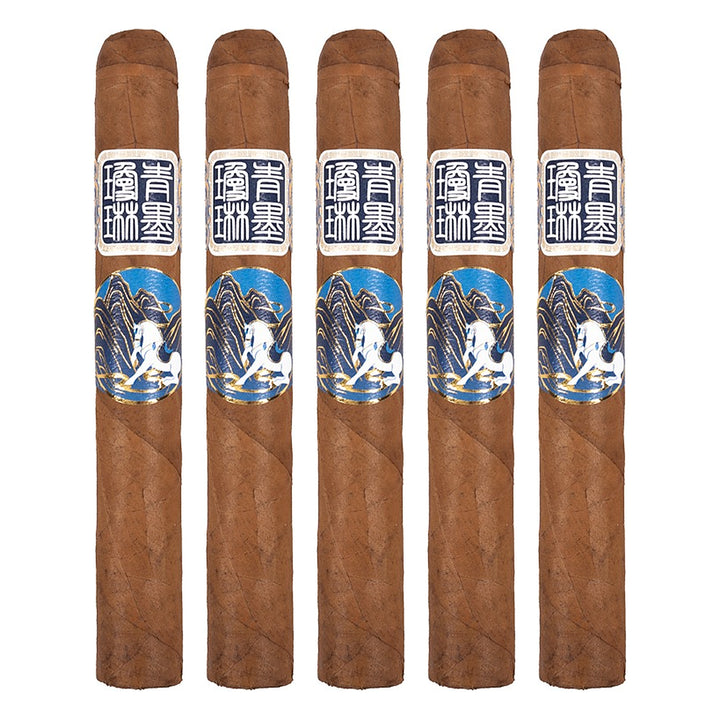 Five ChiMolly Dynasty Robusto E cigars, 6.0 × 52, lined up side by side