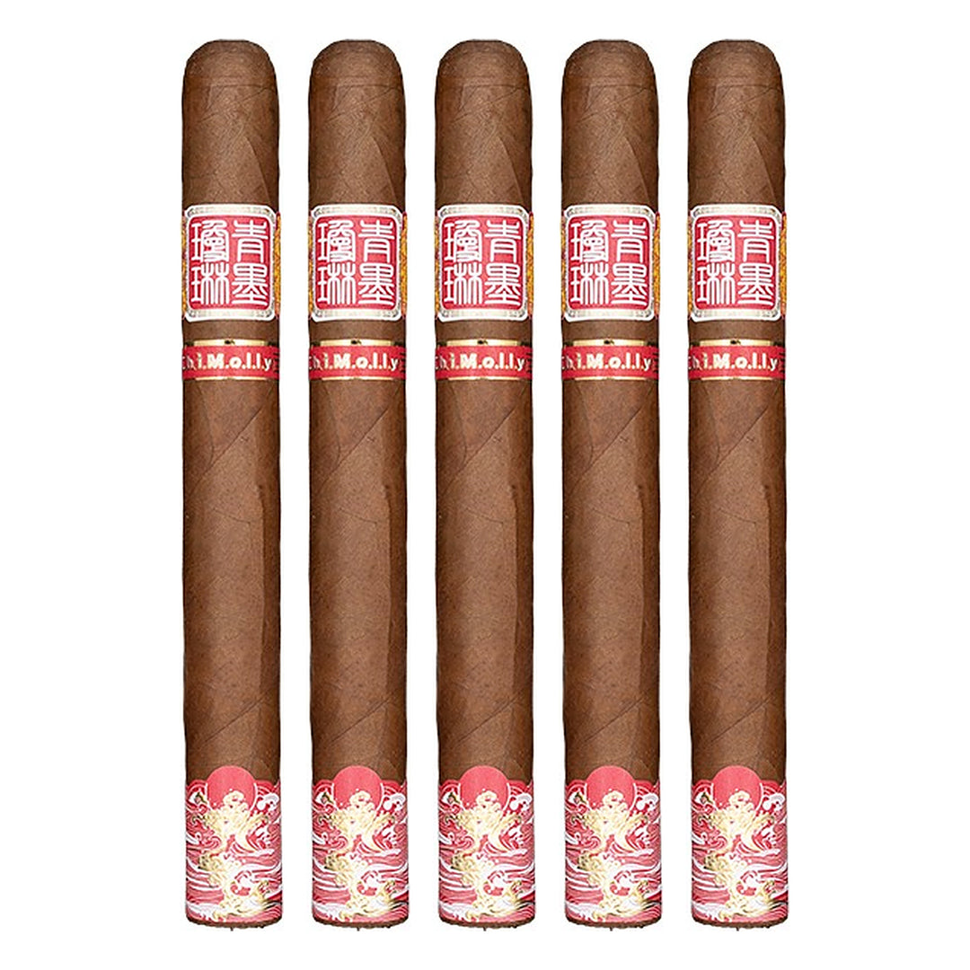 Five ChiMolly Pangu PCA 2026 Double Corona cigars, 7.0 × 52, lined up side by side