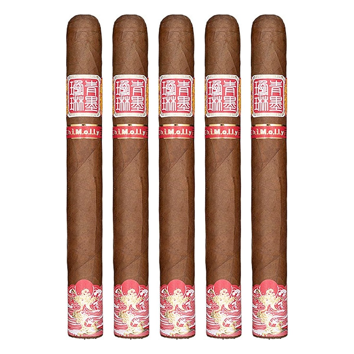 Five ChiMolly Pangu PCA 2026 Double Corona cigars, 7.0 × 52, lined up side by side