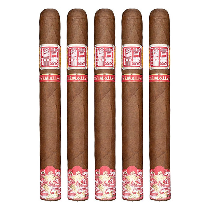 Five ChiMolly Pangu PCA 2026 Double Corona cigars, 7.0 × 52, lined up side by side