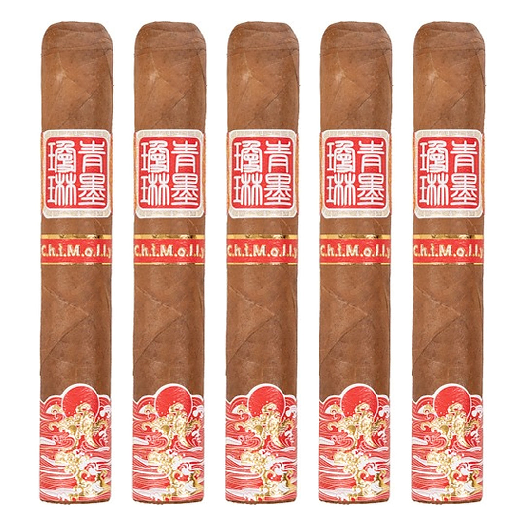 Five ChiMolly Pangu Robusto cigars, 5.0 × 47, lined up side by side