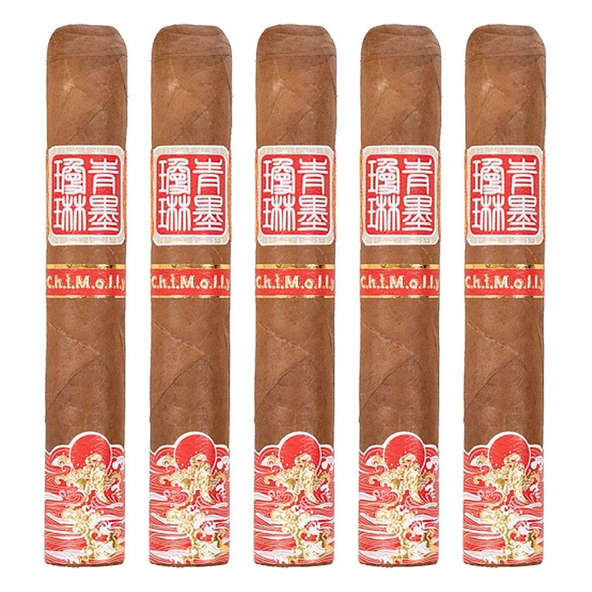 Five ChiMolly Pangu Robusto cigars, 5.0 × 47, lined up side by side