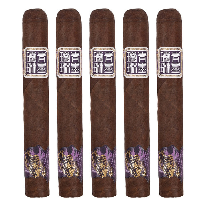 Five ChiMolly Pioneer Robusto E cigars, 6.0 × 52, lined up side by side