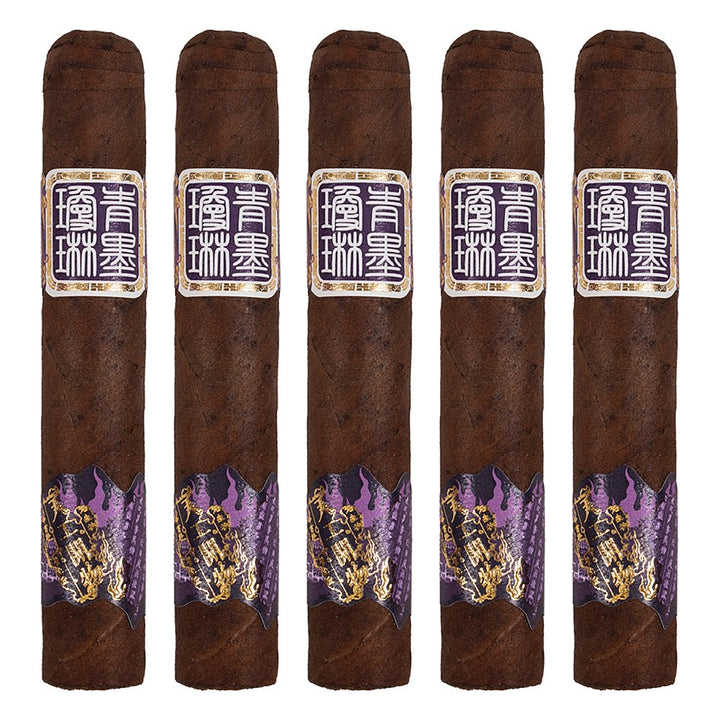 Five ChiMolly Pioneer Robusto cigars, 5.0 × 50, lined up side by side