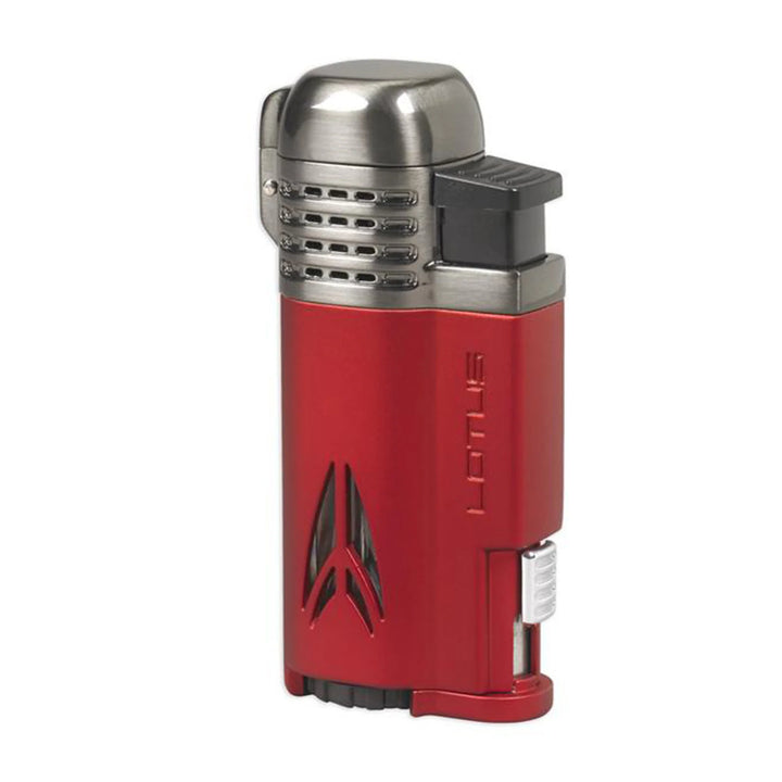 Lotus DEFIANT Twin Pinpoint Lighter with Punch - Red Matte W/ Gunmetal