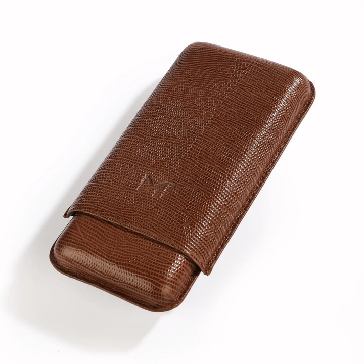 The Opus X Society Spanish Teju Leather 3 Cigars Case - Tobacco Brown