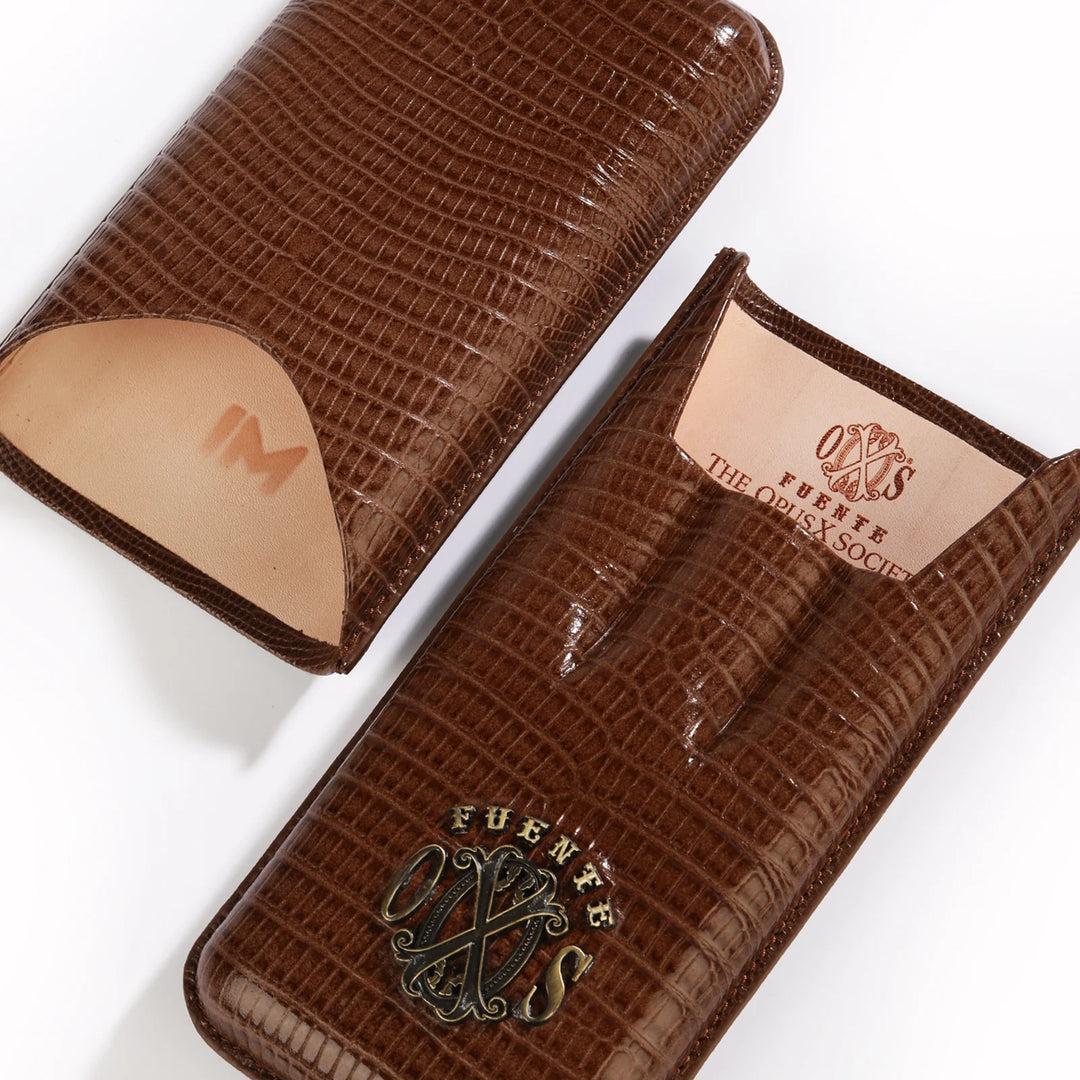 The Opus X Society Spanish Teju Leather 3 Cigars Case - Tobacco Brown