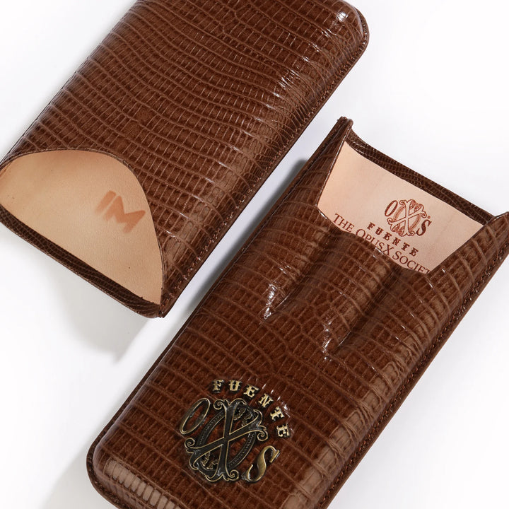 The Opus X Society Spanish Teju Leather 3 Cigars Case - Tobacco Brown