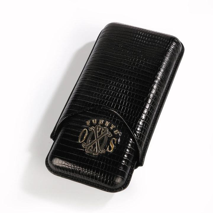 The Opus X Society Spanish Teju Leather 3 Cigars Case - Black Onix
