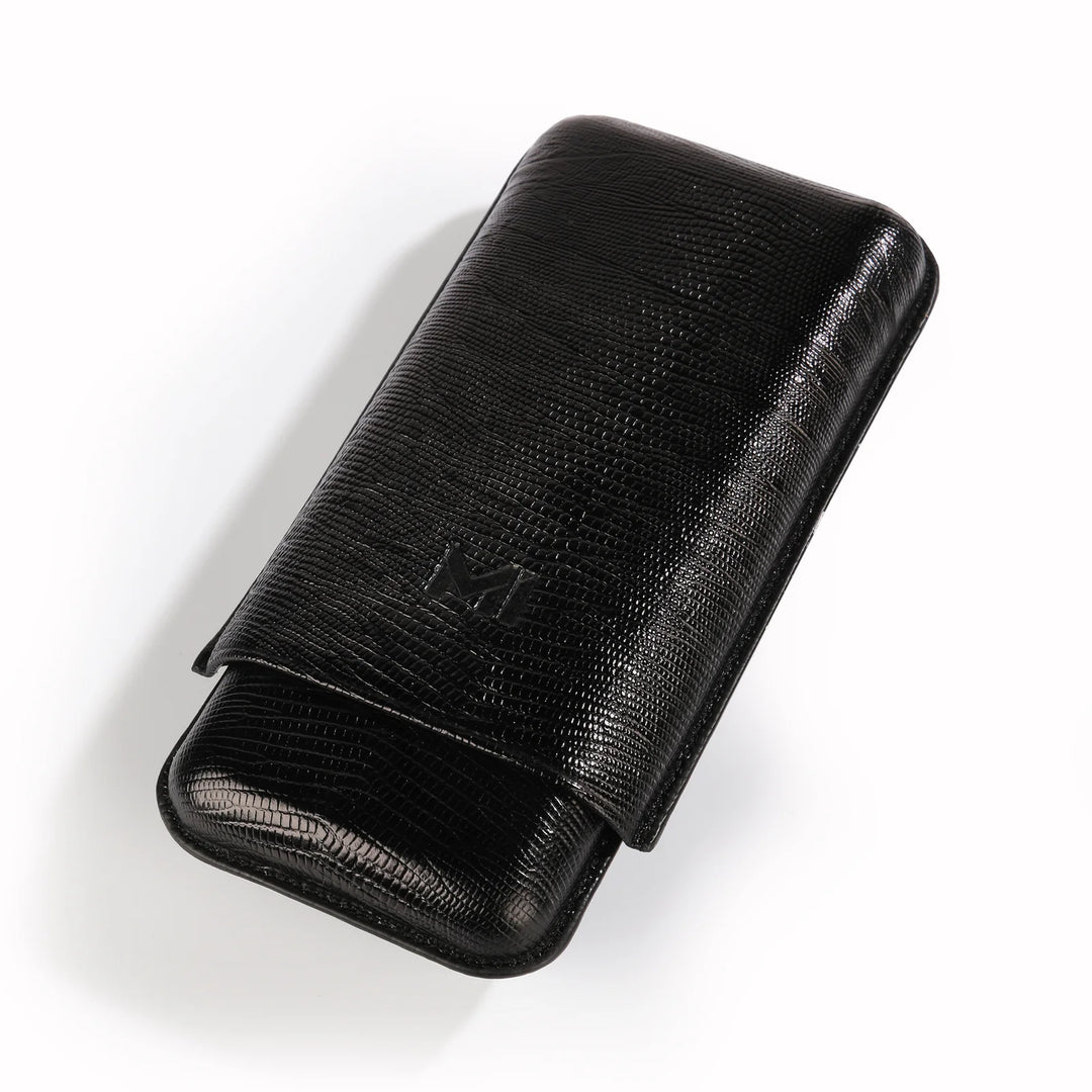 The Opus X Society Spanish Teju Leather 3 Cigars Case - Black Onix