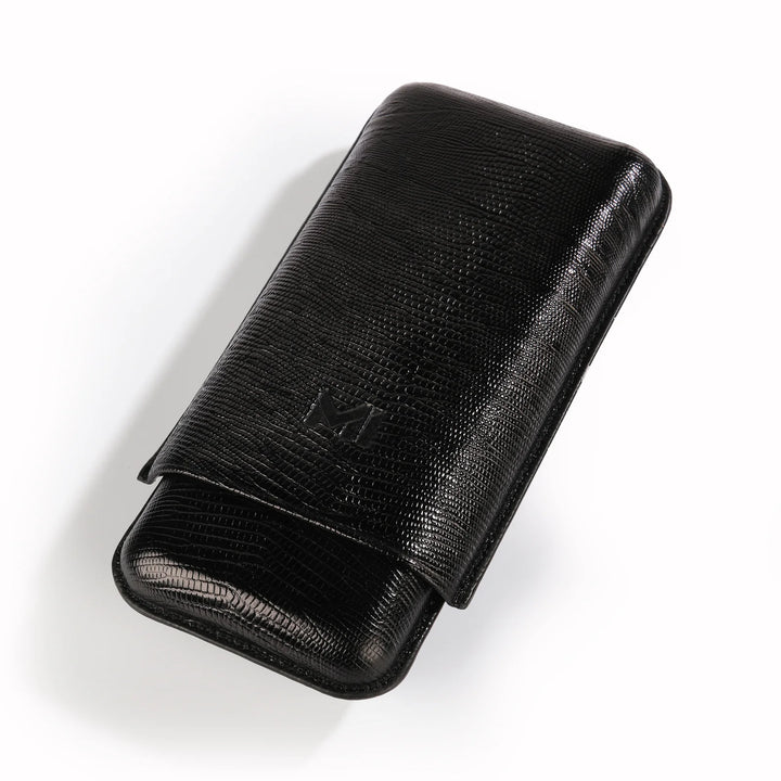 The Opus X Society Spanish Teju Leather 3 Cigars Case - Black Onix
