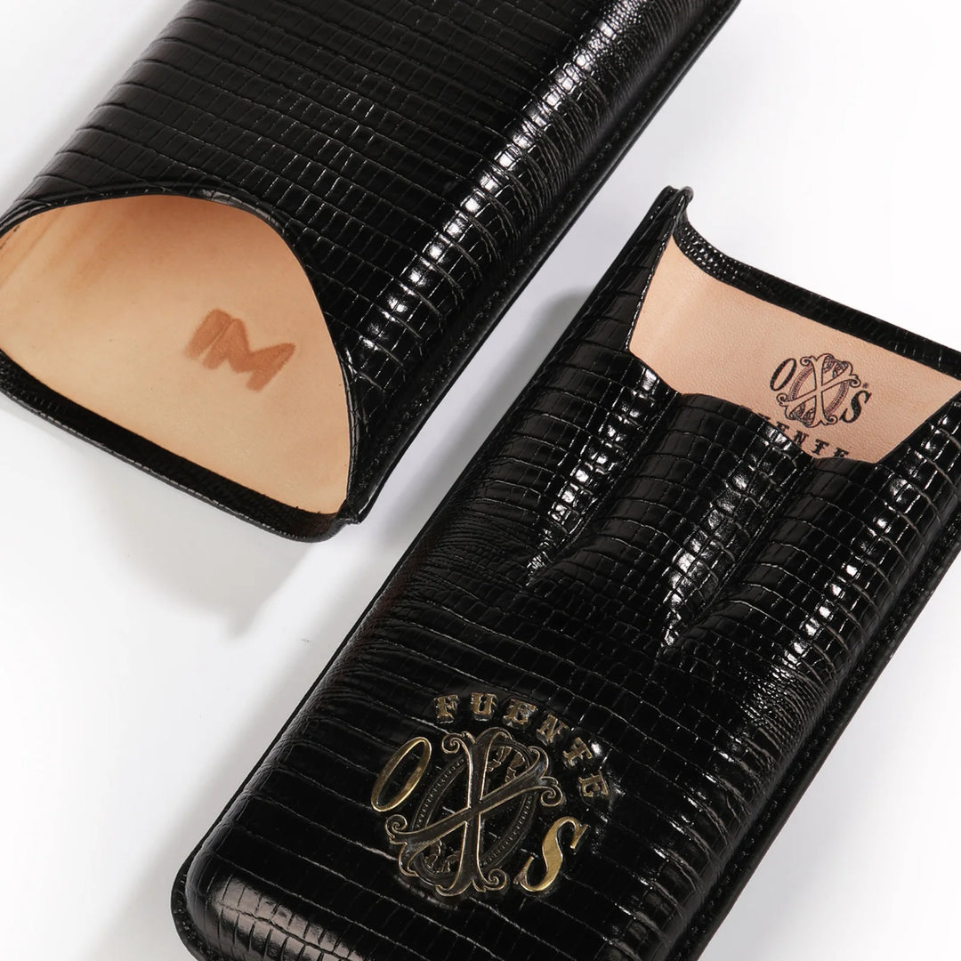 The Opus X Society Spanish Teju Leather 3 Cigars Case - Black Onix