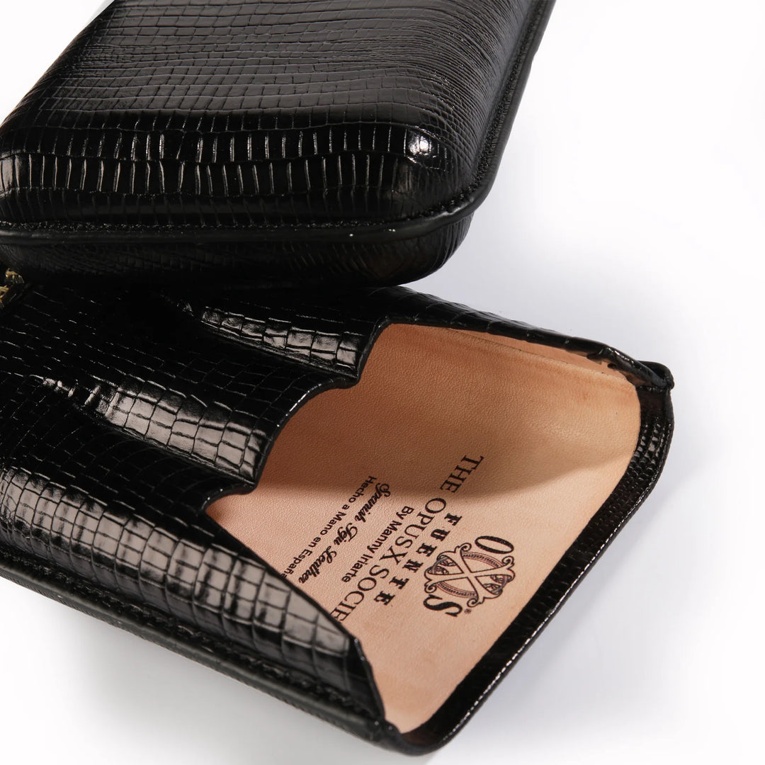 The Opus X Society Spanish Teju Leather 3 Cigars Case - Black Onix