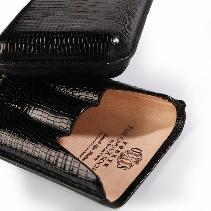 The Opus X Society Spanish Teju Leather 3 Cigars Case - Black Onix