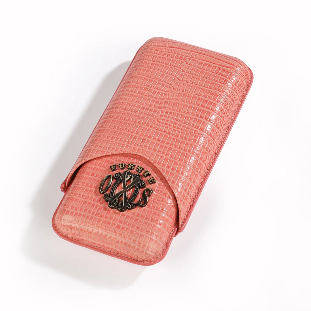 The Opus X Society Spanish Teju Leather 3 Cigars Case - Salmon Coral