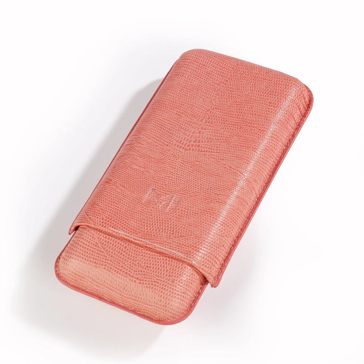 The Opus X Society Spanish Teju Leather 3 Cigars Case - Salmon Coral