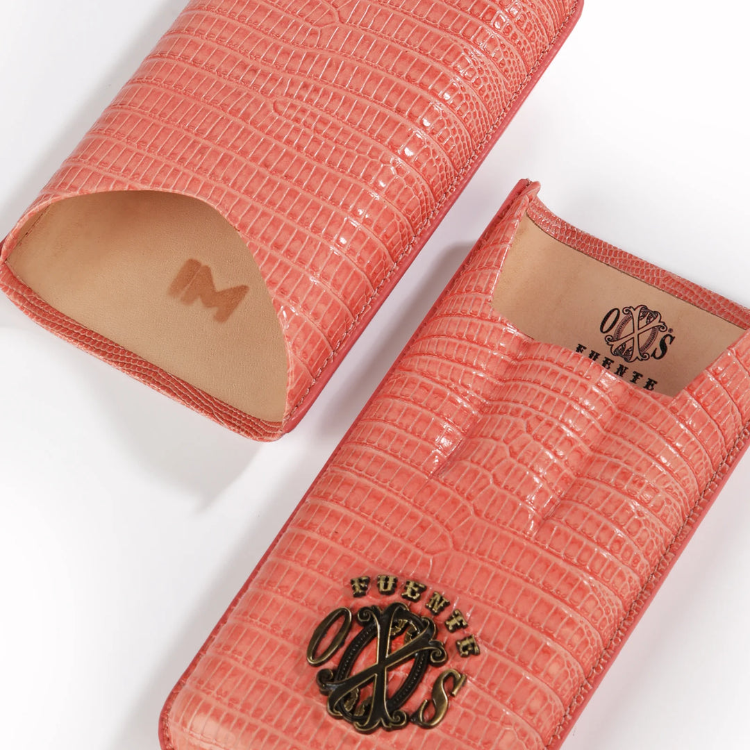 The Opus X Society Spanish Teju Leather 3 Cigars Case - Salmon Coral