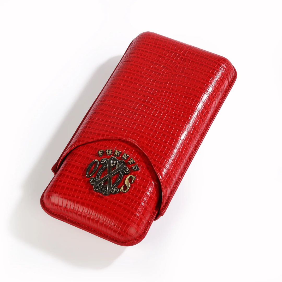 The Opus X Society Spanish Teju Leather 3 Cigars Case - Vivid Red