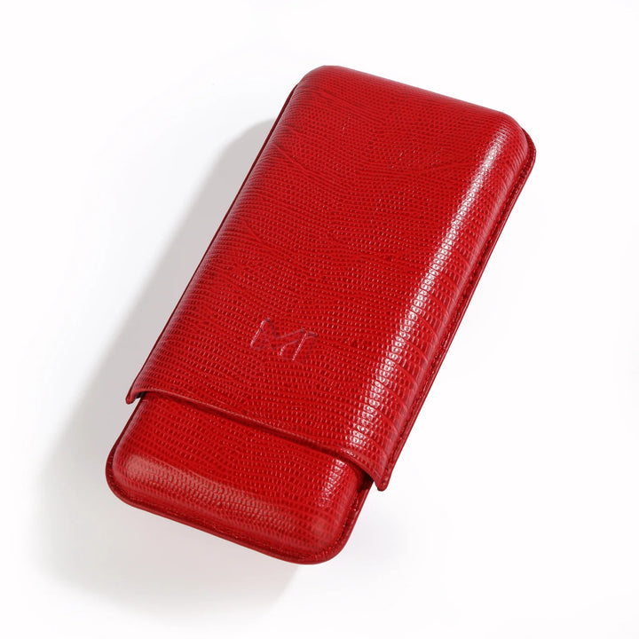 The Opus X Society Spanish Teju Leather 3 Cigars Case - Vivid Red