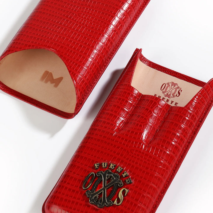 The Opus X Society Spanish Teju Leather 3 Cigars Case - Vivid Red
