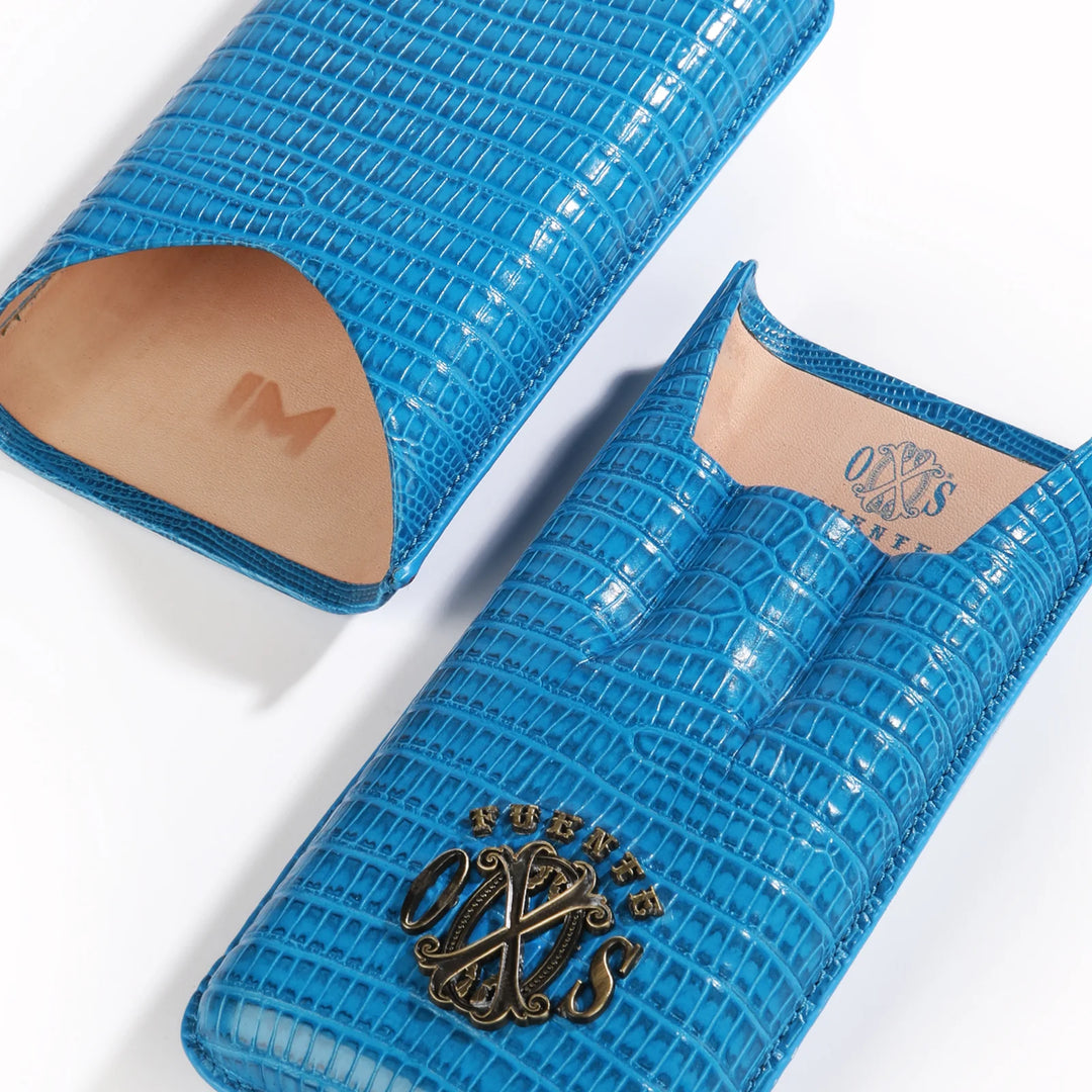 The Opus X Society Spanish Teju Leather 3 Cigars Case - Society Blue