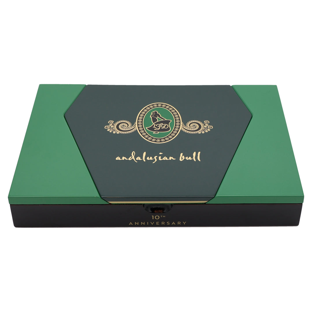 Closed box of La Flor Dominicana Andalusian Bull 10th Anniversary Maduro cigars