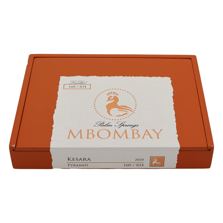 Closed box of MBombay Kesara Pyramid premium cigars with original branded packaging.