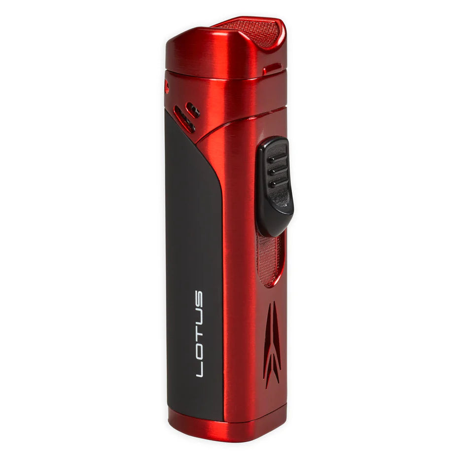 Lotus MONARCH Quad Flame Lighter W/ Cigar Rest & Punch - Red & Black