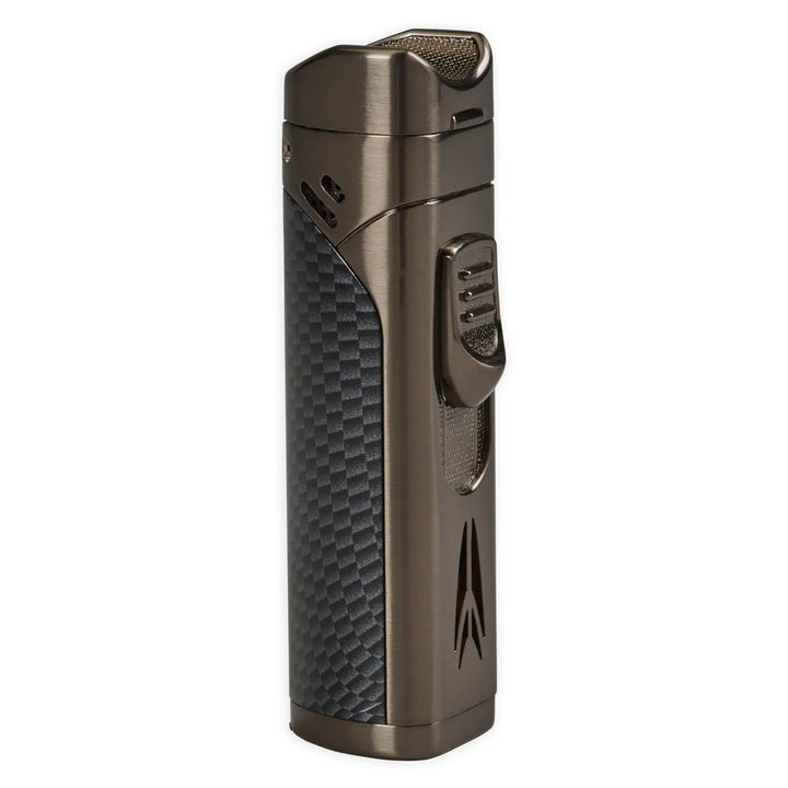 Lotus MONARCH Quad Flame Lighter W/ Cigar Rest & Punch - Gunmetal & Carbon Fiber