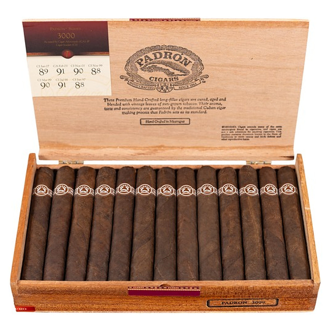 Open box of 26 Padron 3000 Maduro cigars