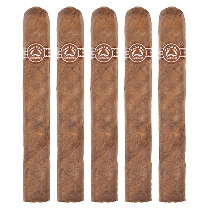 Five Padron 3000 Natural cigars, 5.5 × 52, lined up side by side